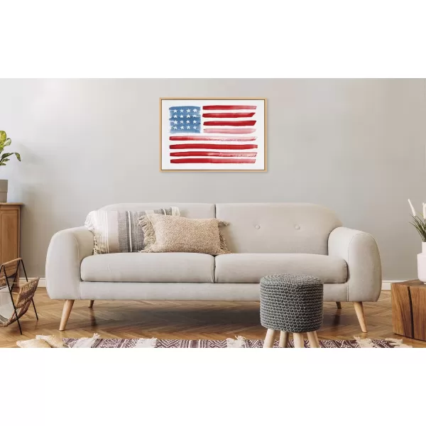 Kate and Laurel Sylvie Flag Alone Framed Canvas Wall Art by Sara Berrenson 18x24 Natural Fourth of July American Flag Decor for WallNatural