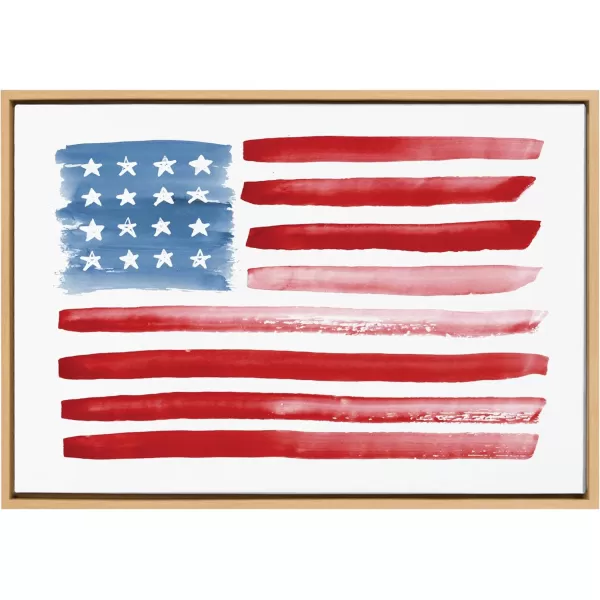 Kate and Laurel Sylvie Flag Alone Framed Canvas Wall Art by Sara Berrenson 18x24 Natural Fourth of July American Flag Decor for WallNatural