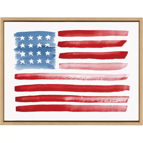 Kate and Laurel Sylvie Flag Alone Framed Canvas Wall Art by Sara Berrenson 18x24 Natural Fourth of July American Flag Decor for WallNatural