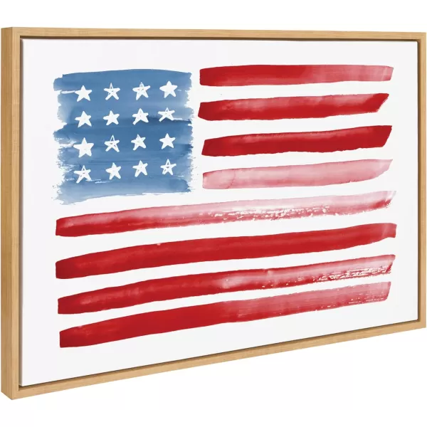 Kate and Laurel Sylvie Flag Alone Framed Canvas Wall Art by Sara Berrenson 18x24 Natural Fourth of July American Flag Decor for WallNatural