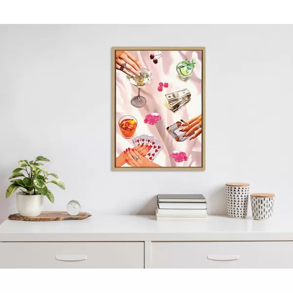 Kate and Laurel Sylvie Game Night Poker Framed Canvas Wall Art by Honey Island Studio 18x24 Natural Modern Glam Poker Art for WallNatural