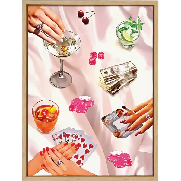 Kate and Laurel Sylvie Game Night Poker Framed Canvas Wall Art by Honey Island Studio 18x24 Natural Modern Glam Poker Art for WallNatural