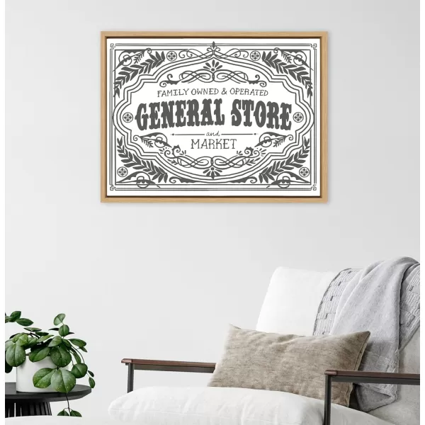 Kate and Laurel Sylvie General Store Family BW Framed Canvas Wall Art by Border Bloom 18x24 Natural Cute Americana Kitchen Decor for Wall