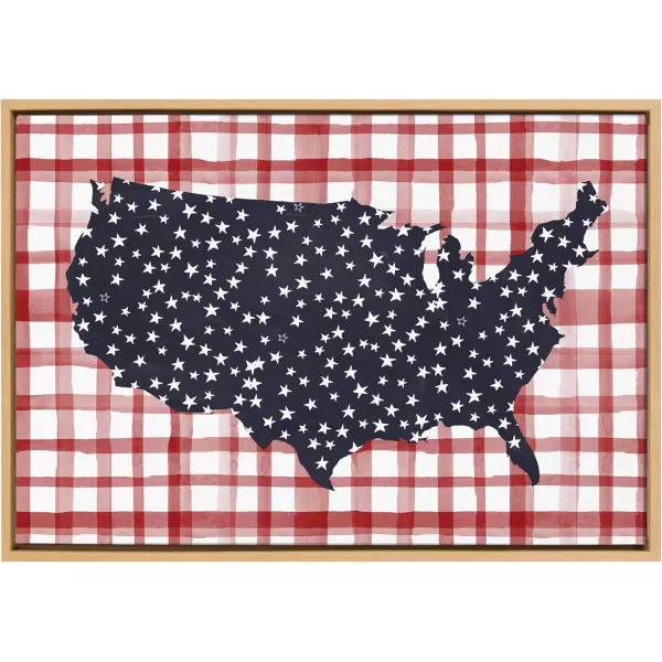 Kate and Laurel Sylvie Gingham USA Framed Canvas Wall Art by Sara Berrenson 23x33 Natural USA Map Art Decor for WallNatural