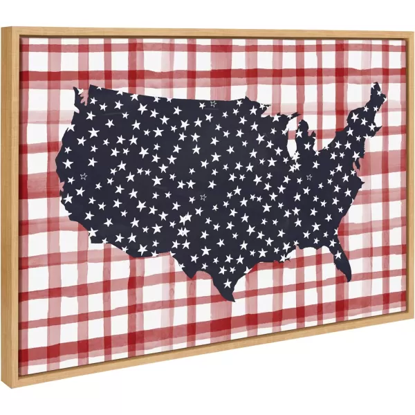 Kate and Laurel Sylvie Gingham USA Framed Canvas Wall Art by Sara Berrenson 23x33 Natural USA Map Art Decor for WallNatural