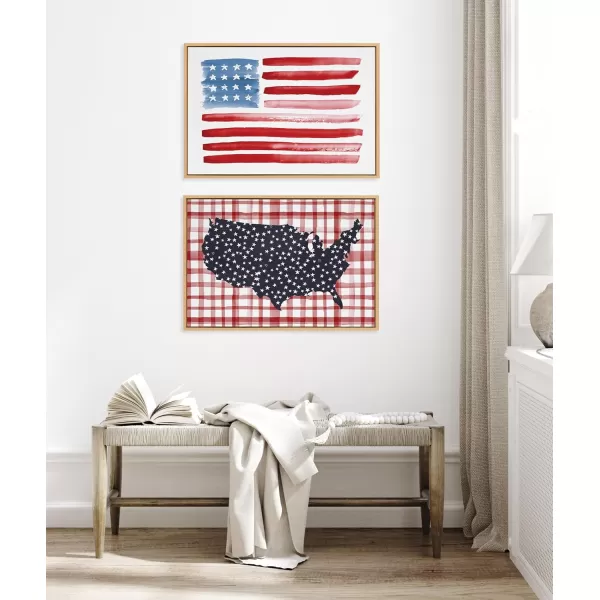 Kate and Laurel Sylvie Gingham USA Framed Canvas Wall Art by Sara Berrenson 23x33 Natural USA Map Art Decor for WallNatural