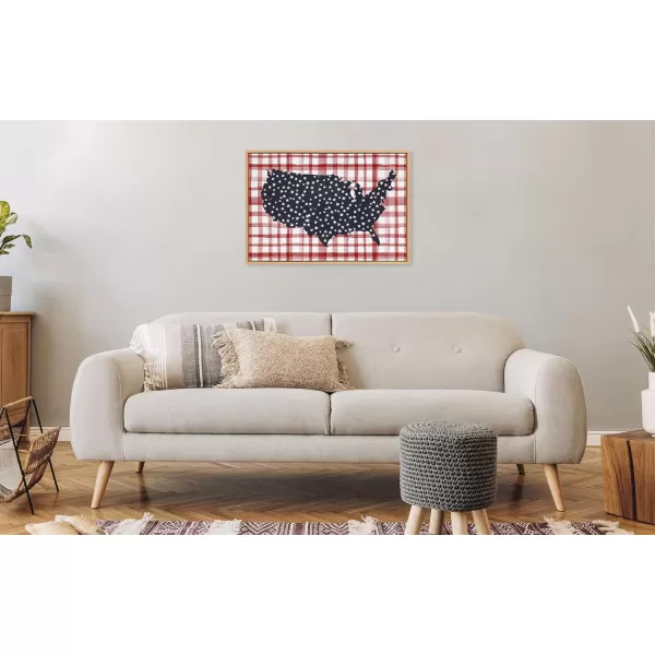 Kate and Laurel Sylvie Gingham USA Framed Canvas Wall Art by Sara Berrenson 23x33 Natural USA Map Art Decor for WallNatural