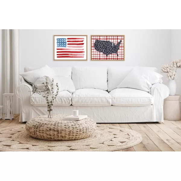 Kate and Laurel Sylvie Gingham USA Framed Canvas Wall Art by Sara Berrenson 23x33 Natural USA Map Art Decor for WallNatural