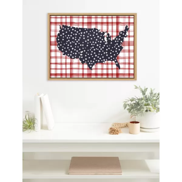 Kate and Laurel Sylvie Gingham USA Framed Canvas Wall Art by Sara Berrenson 23x33 Natural USA Map Art Decor for WallNatural