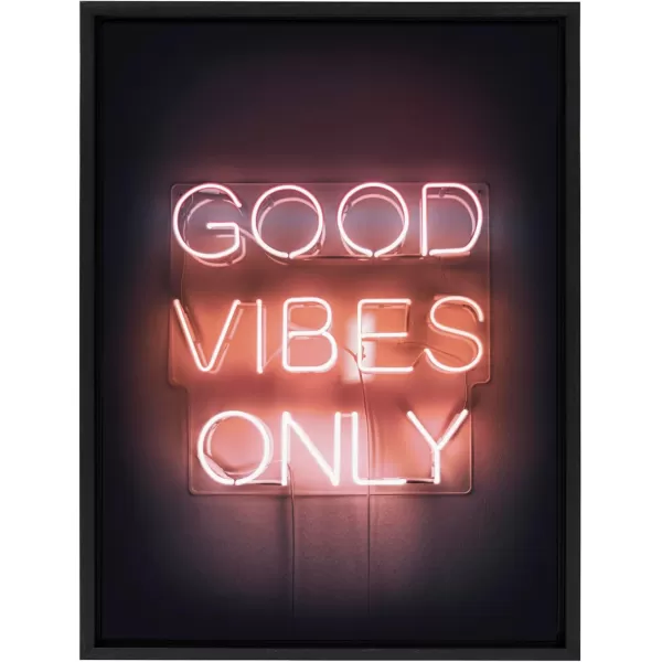 Kate and Laurel Sylvie Good Vibes Only Neon Sign Framed Canvas Wall Art by The Creative Bunch Studio 18x24 Black Neon Sign Art for Wall