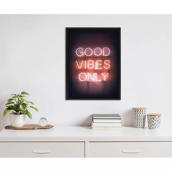 Kate and Laurel Sylvie Good Vibes Only Neon Sign Framed Canvas Wall Art by The Creative Bunch Studio 18x24 Black Neon Sign Art for Wall
