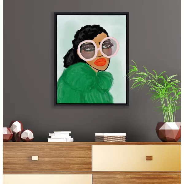 Kate and Laurel Sylvie Green Coat Framed Canvas Wall Art by Kendra Dandy 18x24 Black Chic Vibrant Home DecorBlack