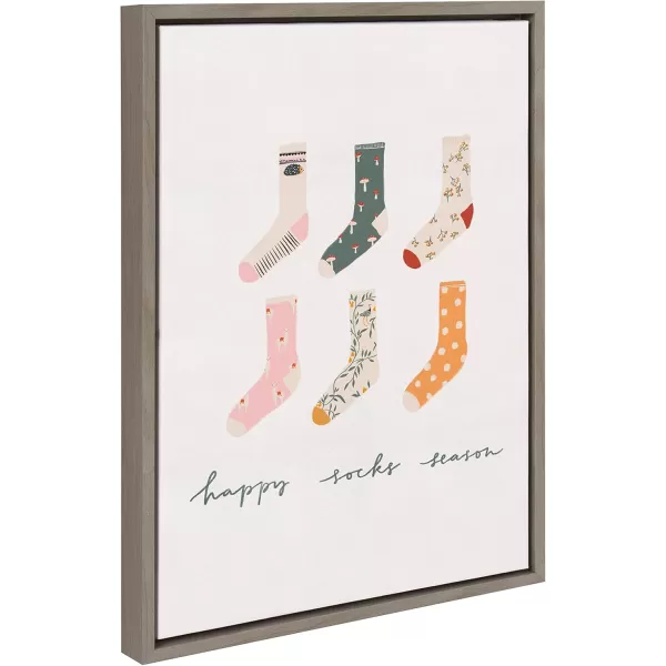 Kate and Laurel Sylvie Happy Sock Season Framed Canvas Wall Art by Maja Tomljanovic 18x24 Gray Holiday Inspired Decorative Home Decor