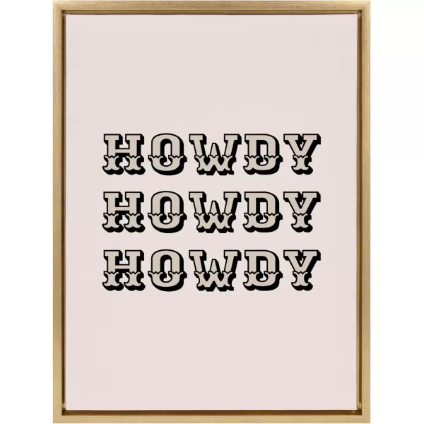 Kate and Laurel Sylvie Howdy Western Framed Canvas Wall Art by Honey Island Studio 18x24 Bright Gold Western Cowboy Art for Wall