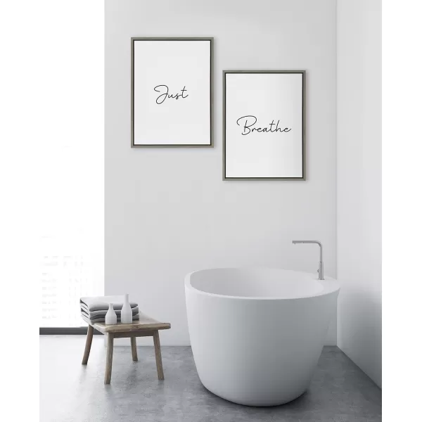 Kate and Laurel Sylvie Just Breath Black and White Framed Canvas Wall Art by The Creative Bunch Studio 2 Piece 18x24 Natural Minimalist Calming Art MultiPiece SetGray