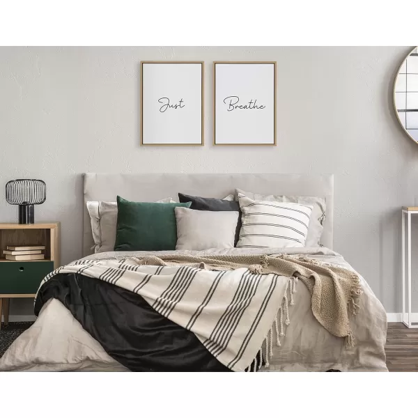 Kate and Laurel Sylvie Just Breath Black and White Framed Canvas Wall Art by The Creative Bunch Studio 2 Piece 18x24 Natural Minimalist Calming Art MultiPiece SetNatural