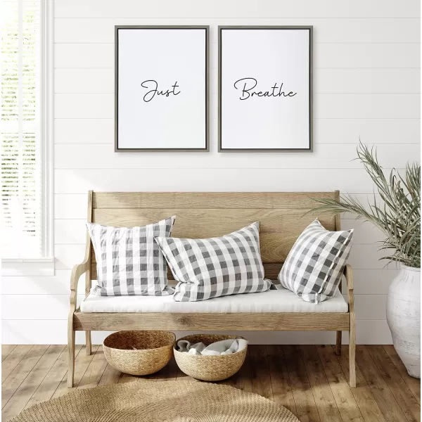 Kate and Laurel Sylvie Just Breath Black and White Framed Canvas Wall Art by The Creative Bunch Studio 2 Piece 18x24 Natural Minimalist Calming Art MultiPiece SetGray
