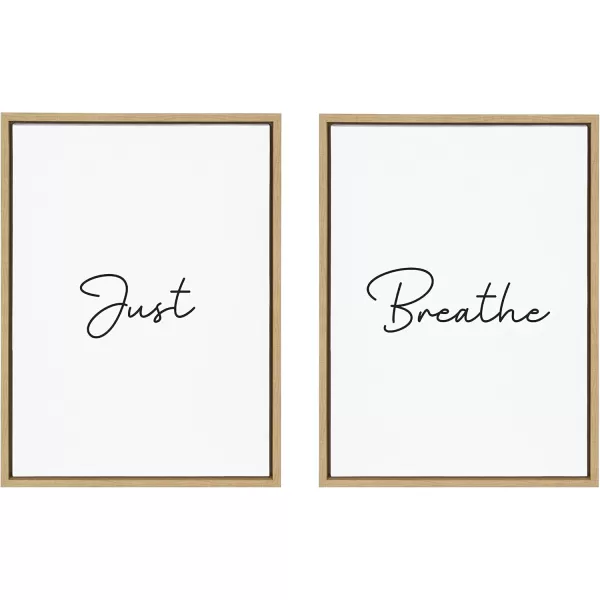 Kate and Laurel Sylvie Just Breath Black and White Framed Canvas Wall Art by The Creative Bunch Studio 2 Piece 18x24 Natural Minimalist Calming Art MultiPiece SetNatural