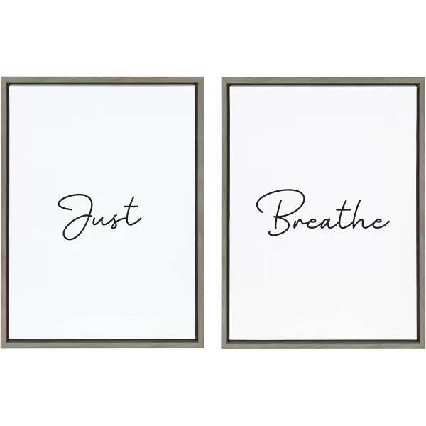 Kate and Laurel Sylvie Just Breath Black and White Framed Canvas Wall Art by The Creative Bunch Studio 2 Piece 18x24 Natural Minimalist Calming Art MultiPiece SetGray