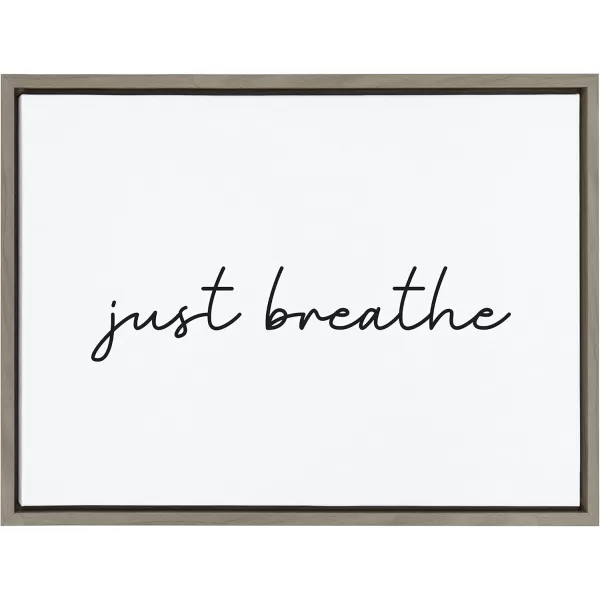 Kate and Laurel Sylvie Just Breathe Horizontal Black and White Framed Canvas Wall Art by The Creative Bunch Studio 18x24 Gray Calming Minimalist Mindfulness Art Motivational Wall DcorGray