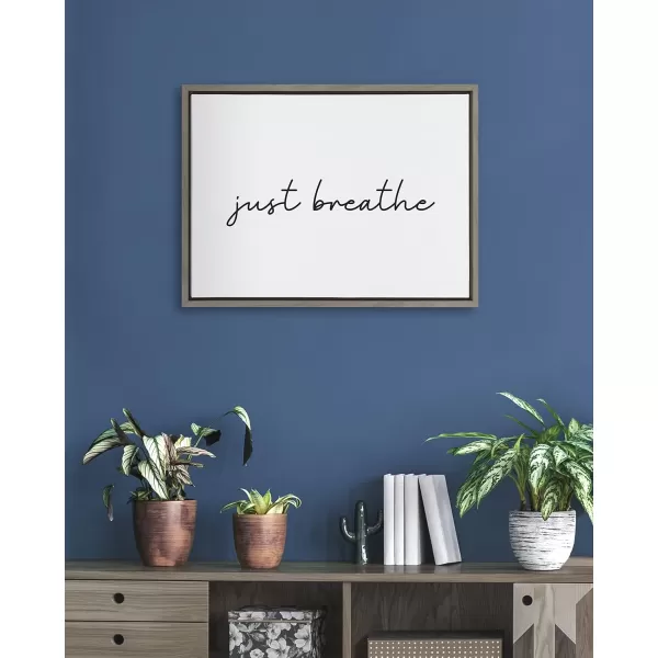 Kate and Laurel Sylvie Just Breathe Horizontal Black and White Framed Canvas Wall Art by The Creative Bunch Studio 18x24 Gray Calming Minimalist Mindfulness Art Motivational Wall DcorGray