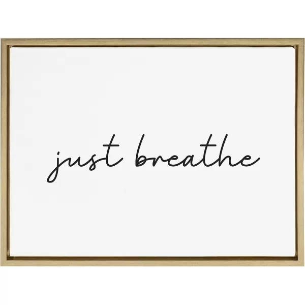 Kate and Laurel Sylvie Just Breathe Horizontal Black and White Framed Canvas Wall Art by The Creative Bunch Studio 18x24 Gray Calming Minimalist Mindfulness Art Motivational Wall DcorGold