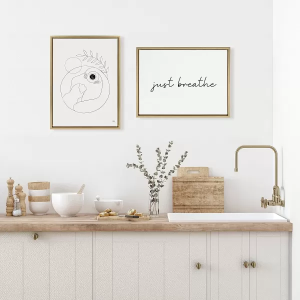 Kate and Laurel Sylvie Just Breathe Horizontal Black and White Framed Canvas Wall Art by The Creative Bunch Studio 18x24 Gray Calming Minimalist Mindfulness Art Motivational Wall DcorGold