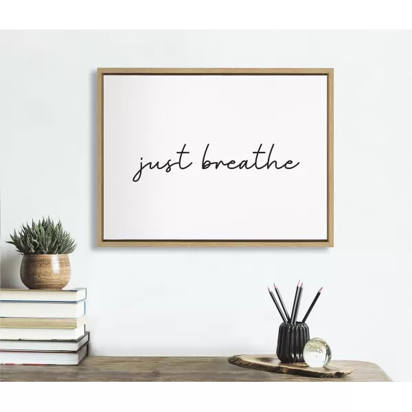 Kate and Laurel Sylvie Just Breathe Horizontal Black and White Framed Canvas Wall Art by The Creative Bunch Studio 18x24 Gray Calming Minimalist Mindfulness Art Motivational Wall DcorNatural