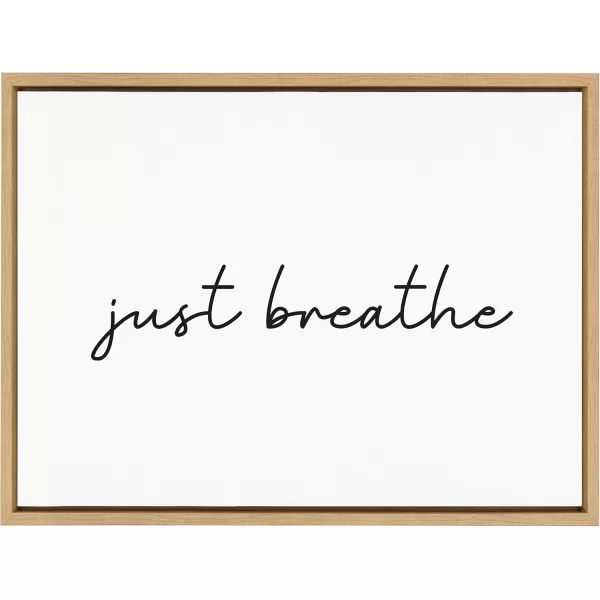 Kate and Laurel Sylvie Just Breathe Horizontal Black and White Framed Canvas Wall Art by The Creative Bunch Studio 18x24 Gray Calming Minimalist Mindfulness Art Motivational Wall DcorNatural