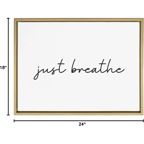 Kate and Laurel Sylvie Just Breathe Horizontal Black and White Framed Canvas Wall Art by The Creative Bunch Studio 18x24 Gray Calming Minimalist Mindfulness Art Motivational Wall DcorGold
