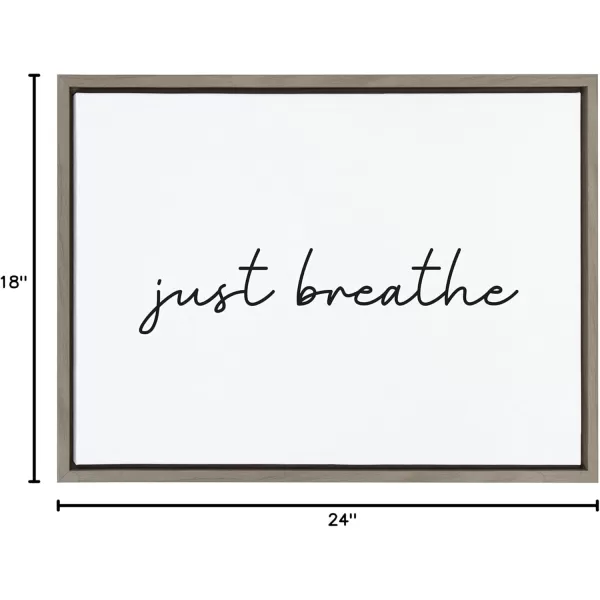 Kate and Laurel Sylvie Just Breathe Horizontal Black and White Framed Canvas Wall Art by The Creative Bunch Studio 18x24 Gray Calming Minimalist Mindfulness Art Motivational Wall DcorGray