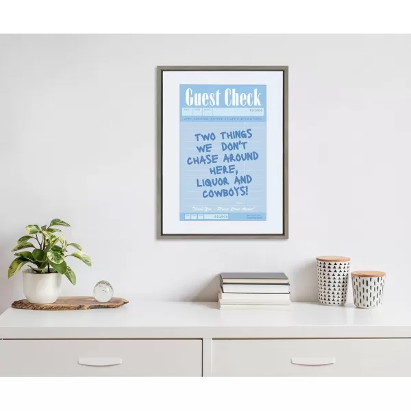 Kate and Laurel Sylvie Liquor and Cowboys Framed Canvas Wall Art by Honey Island Studio 18x24 Gray Cute Guest Check Art for Wall