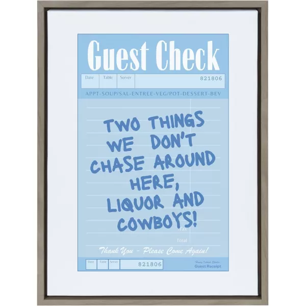 Kate and Laurel Sylvie Liquor and Cowboys Framed Canvas Wall Art by Honey Island Studio 18x24 Gray Cute Guest Check Art for Wall