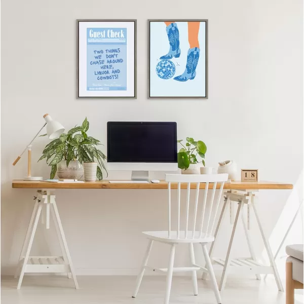 Kate and Laurel Sylvie Liquor and Cowboys Framed Canvas Wall Art by Honey Island Studio 18x24 Gray Cute Guest Check Art for Wall