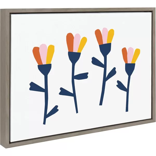 Kate and Laurel Sylvie Little Bloom Framed Canvas Wall Art by Myriam Van Neste 18x24 Gray Colorful Floral Art for Wall