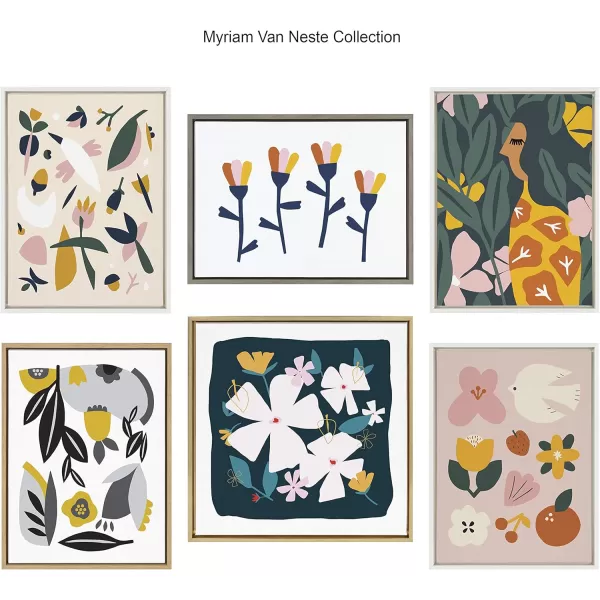 Kate and Laurel Sylvie Little Bloom Framed Canvas Wall Art by Myriam Van Neste 18x24 Gray Colorful Floral Art for Wall