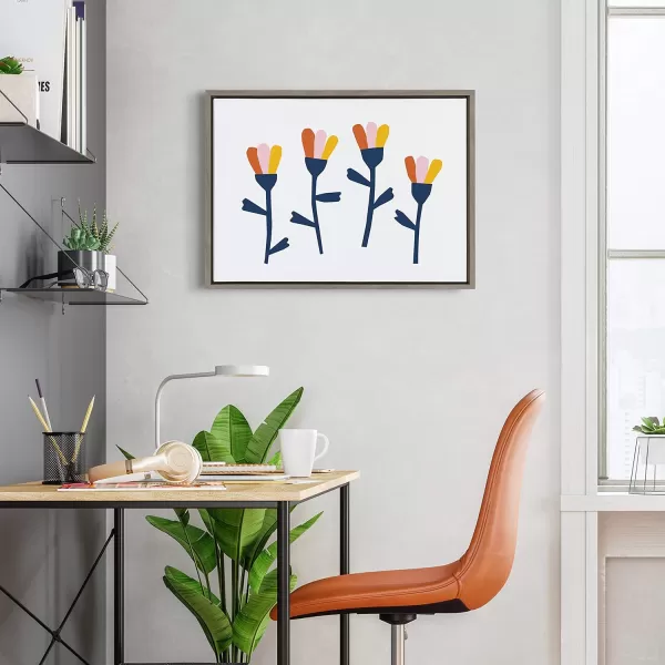 Kate and Laurel Sylvie Little Bloom Framed Canvas Wall Art by Myriam Van Neste 18x24 Gray Colorful Floral Art for Wall