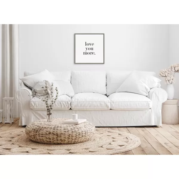 Kate and Laurel Sylvie Love You More Flinen Framed Canvas Wall Art by Maggie Price of Hunt and Gather Goods 22x22 Natural Simple Romantic Art for WallGray