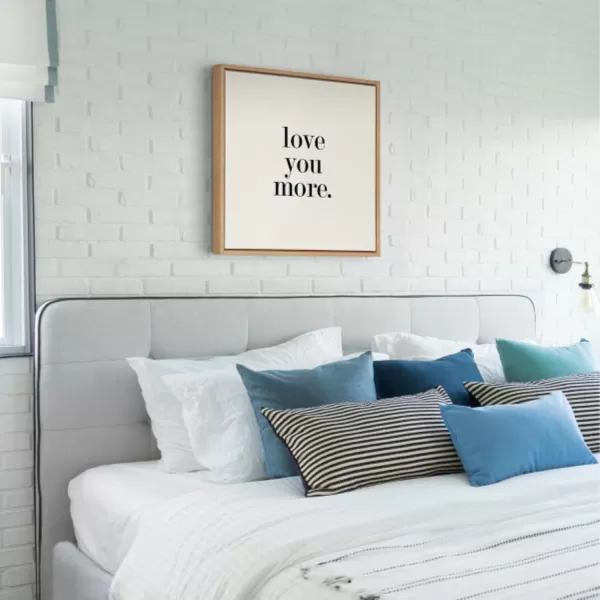 Kate and Laurel Sylvie Love You More Flinen Framed Canvas Wall Art by Maggie Price of Hunt and Gather Goods 22x22 Natural Simple Romantic Art for WallNatural