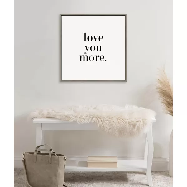 Kate and Laurel Sylvie Love You More Flinen Framed Canvas Wall Art by Maggie Price of Hunt and Gather Goods 22x22 Natural Simple Romantic Art for WallGray