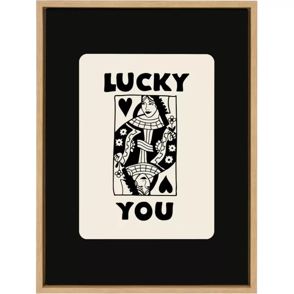 Kate and Laurel Sylvie Lucky You Framed Canvas Wall Art by Honey Island Studio 18x24 Natural Cute Casino Deck of Cards Art for WallNatural