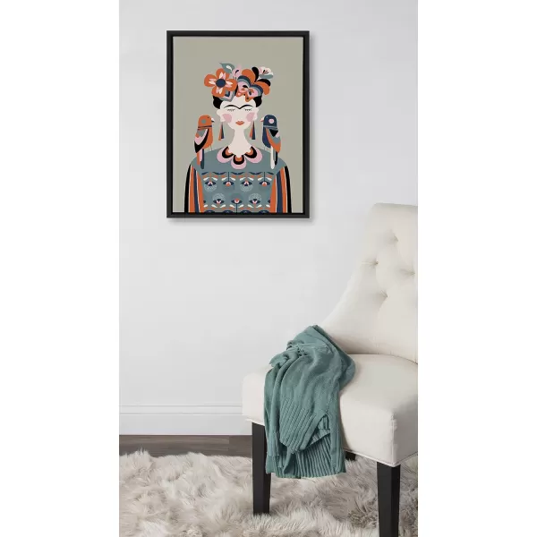 Kate and Laurel Sylvie MCM Frida Kahlo Framed Canvas Wall Art by Rachel Lee of My Dream Wall 18x24 Black Colorful Midcentury Art Print for WallBlack