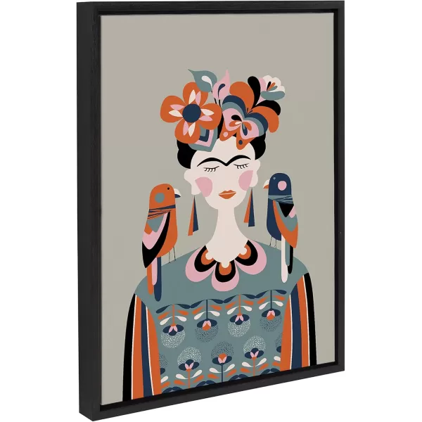 Kate and Laurel Sylvie MCM Frida Kahlo Framed Canvas Wall Art by Rachel Lee of My Dream Wall 18x24 Black Colorful Midcentury Art Print for WallBlack