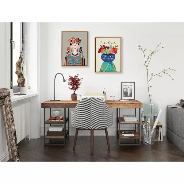 Kate and Laurel Sylvie MCM Frida Kahlo Framed Canvas Wall Art by Rachel Lee of My Dream Wall 18x24 Black Colorful Midcentury Art Print for WallGold