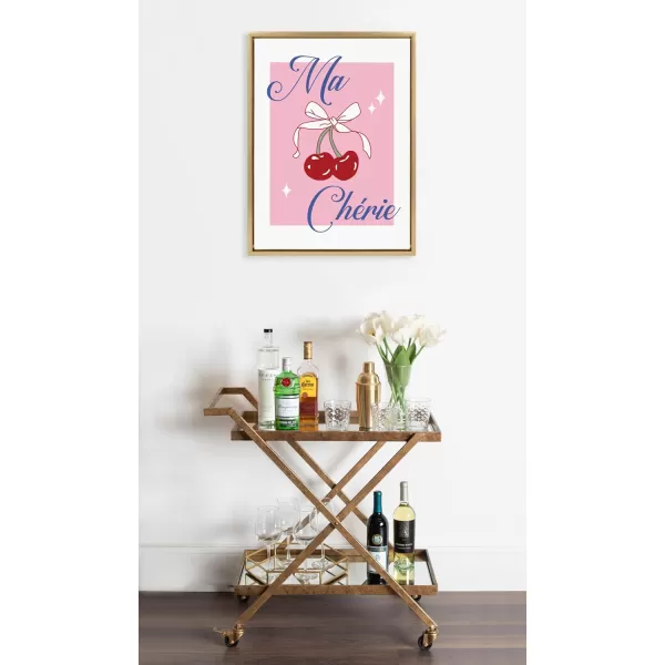 Kate and Laurel Sylvie Ma Cherie Framed Canvas Wall Art by Alli Standefer 18x24 Bright Gold Cute Colorful Cherry Art for Wall