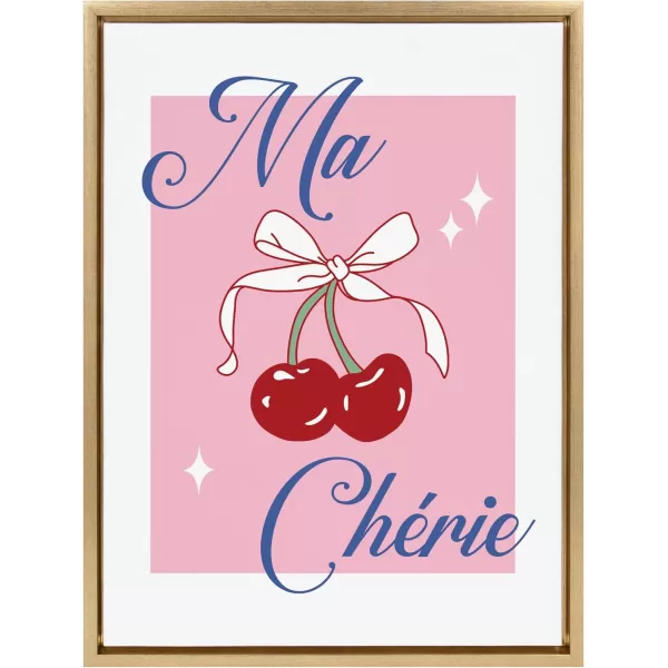 Kate and Laurel Sylvie Ma Cherie Framed Canvas Wall Art by Alli Standefer 18x24 Bright Gold Cute Colorful Cherry Art for Wall