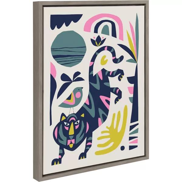 Kate and Laurel Sylvie MidCentury Modern Tiger and Bird Framed Canvas Wall Art by Rachel Lee of My Dream Wall 18x24 Gray Chic Animal Art Print for Wall