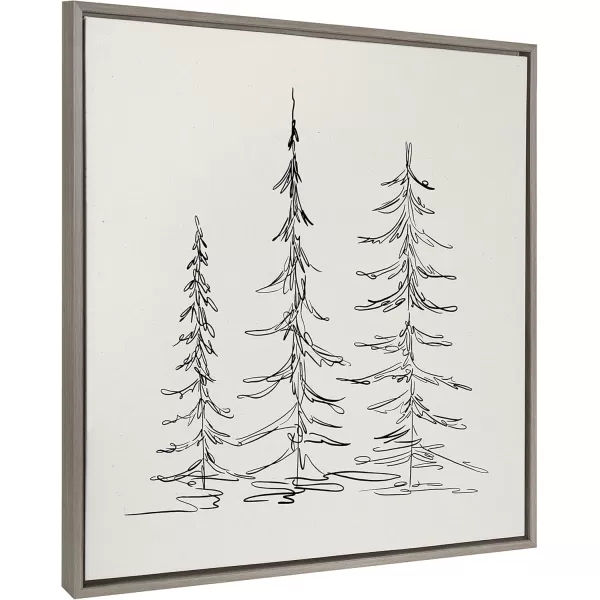 Kate and Laurel Sylvie Minimalist Evergreen Trees Sketch BW Framed Canvas Wall Art by The Creative Bunch Studio 18x40 Gray Minimal Christmas Tree Art for WallGray