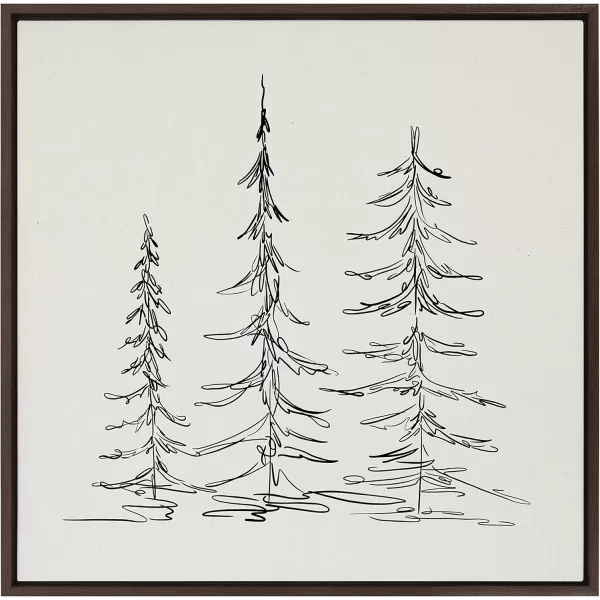 Kate and Laurel Sylvie Minimalist Evergreen Trees Sketch BW Framed Canvas Wall Art by The Creative Bunch Studio 18x40 Gray Minimal Christmas Tree Art for WallBrown