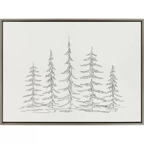 Kate and Laurel Sylvie Minimalist Evergreen Trees Sketch BW Framed Canvas Wall Art by The Creative Bunch Studio 18x40 Gray Minimal Christmas Tree Art for WallGray